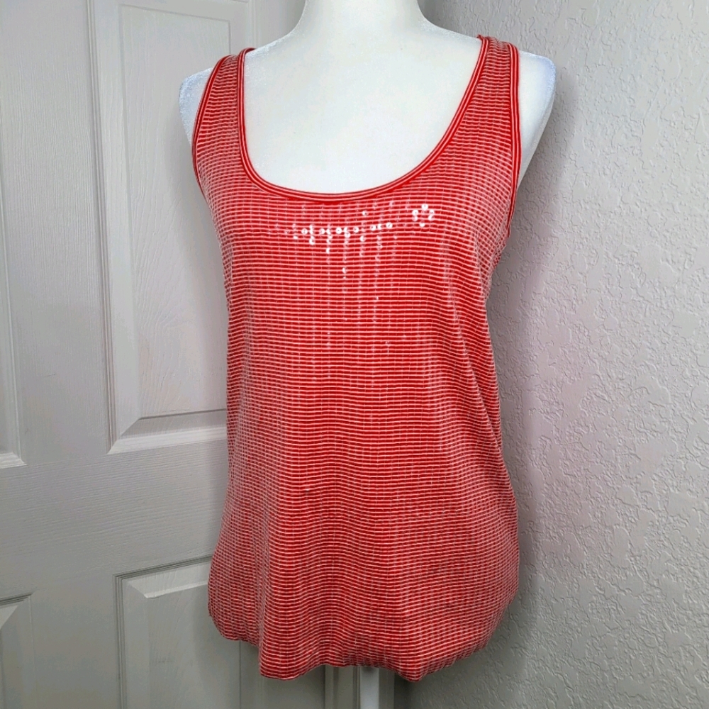 Ann Taylor Red White Stripe Sequin Cami Tank Top